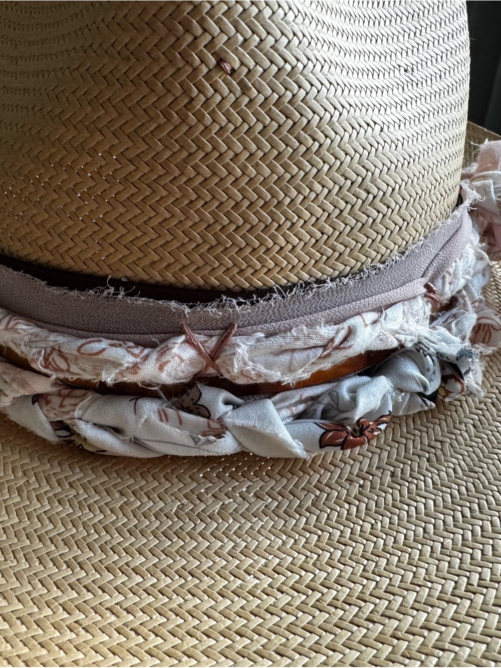 Vintage Straw Fedora Hat with Handmade Blush Band - Picture 6 of 16